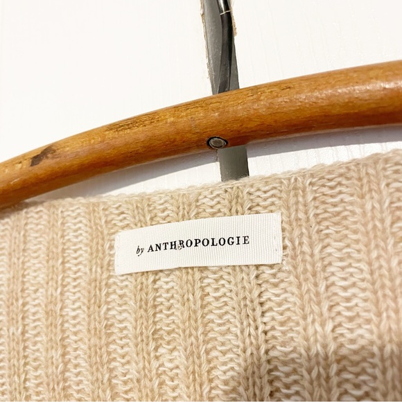 Anthropologie Wool Blend Oversized Ribbed Knit Sweater Twist Front Poncho OS - Picture 3 of 7